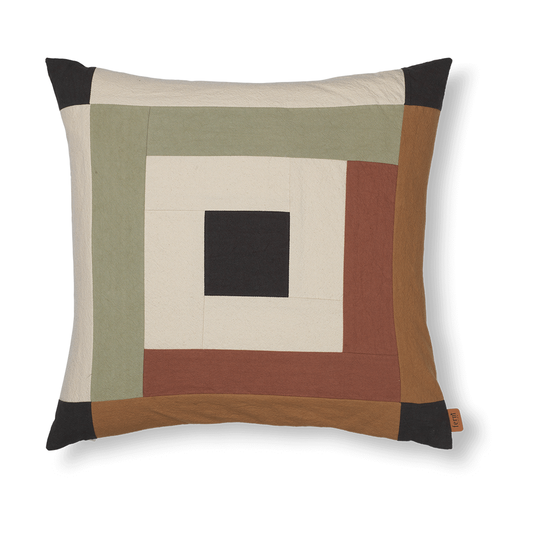 Ferm Living Border patchwork putetrekk 50x50 cm Dark sage-red brown