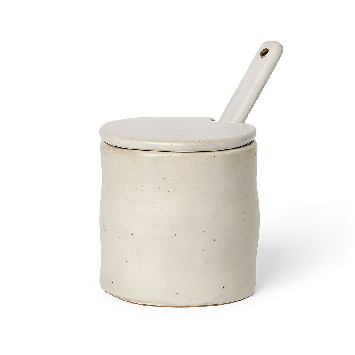 Ferm Living Flow syltetøykrukke med skje Off-white speckle