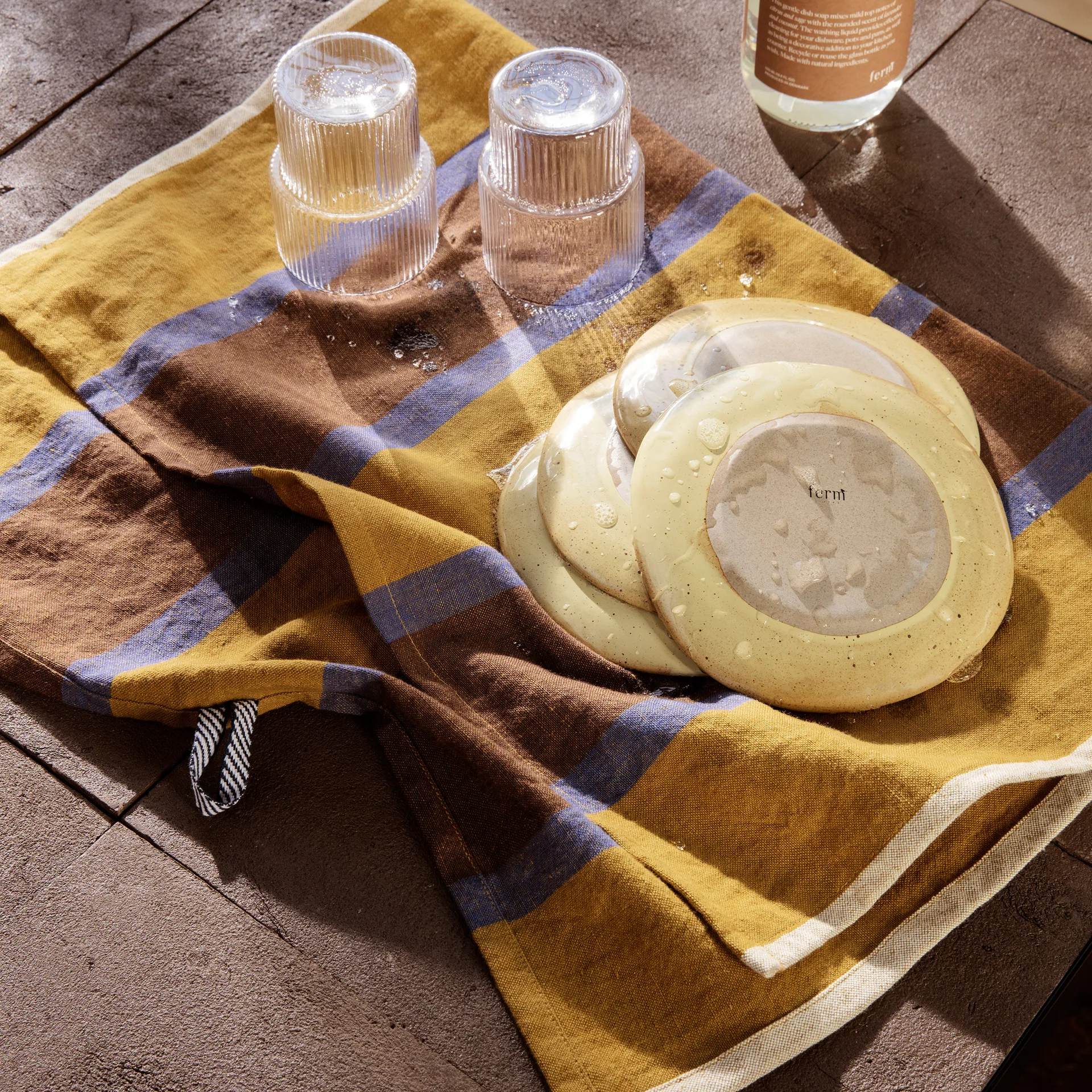 Hale kjøkkenhåndkle 50x70 cm, Lime-bright blue-chocolate Ferm Living