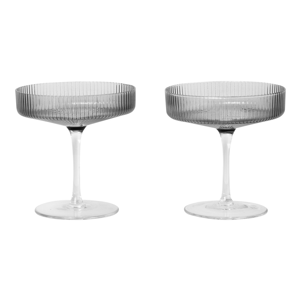 Ferm Living Ripple champagneglass 2-pakn. Smoked grey
