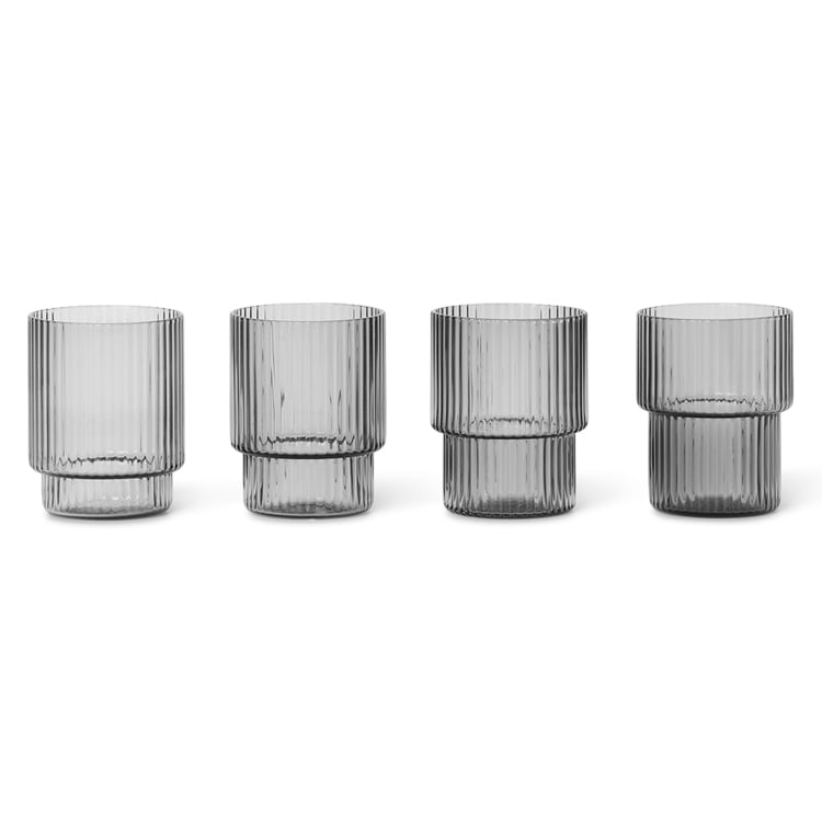 ferm LIVING - Ripple Small Glasses Set of 4 Smoked Grey
