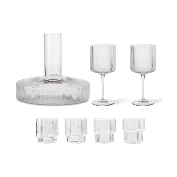 Ripple karaffel og glass 17 deler - Klar - undefined - Ferm Living