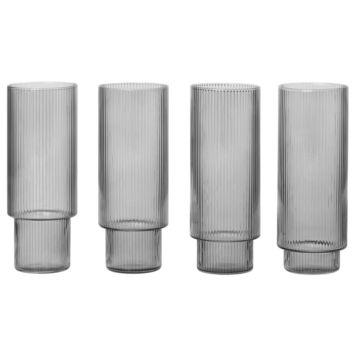 Ripple long drink glass 4-pakk - Smoked grey - Ferm LIVING