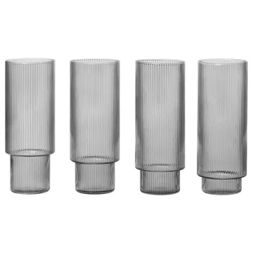 Ripple long drink glass 4-pakning - Smoked grey - Ferm Living