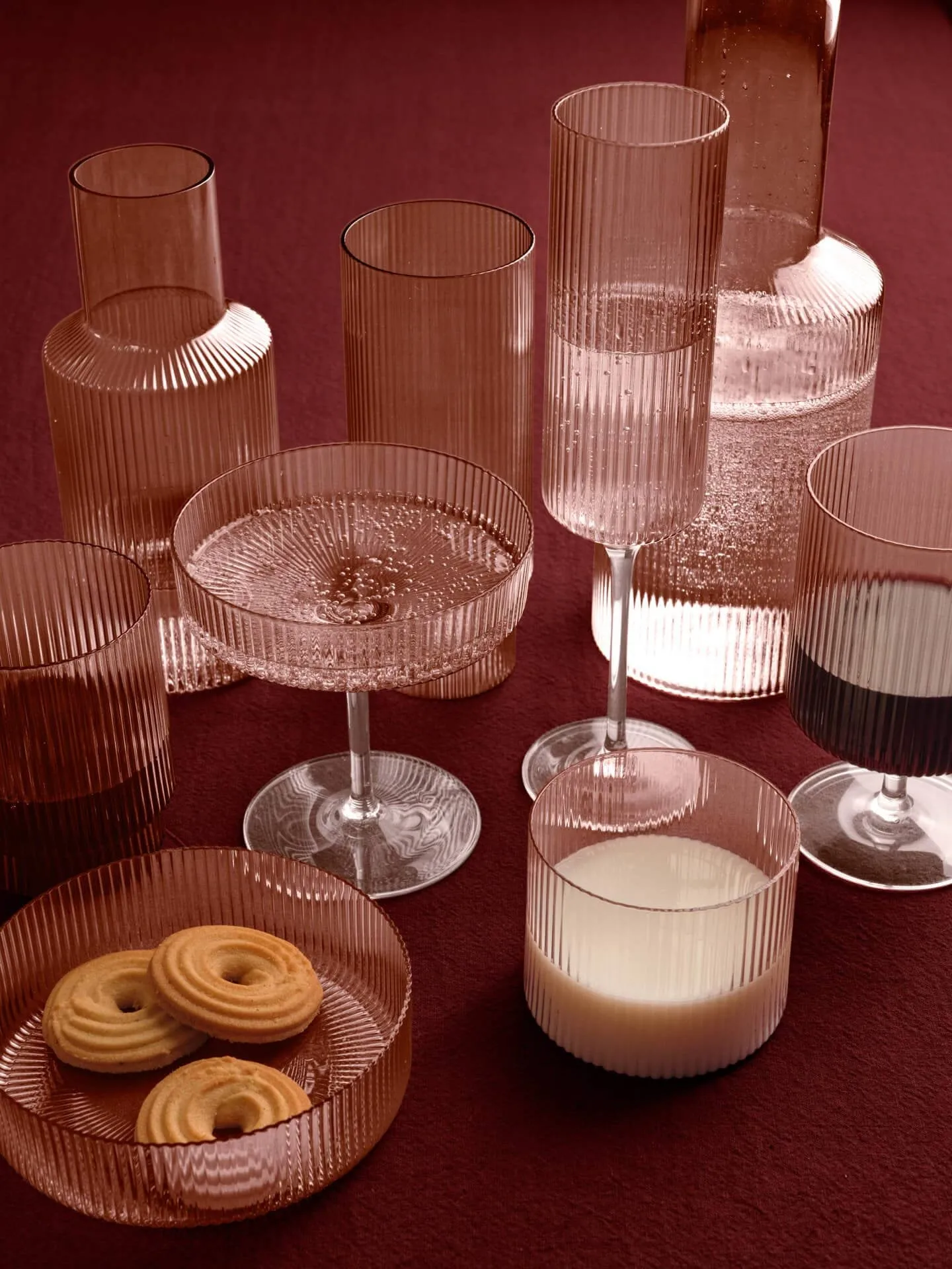Ripple vinglass 2-pakning, Blush Ferm Living