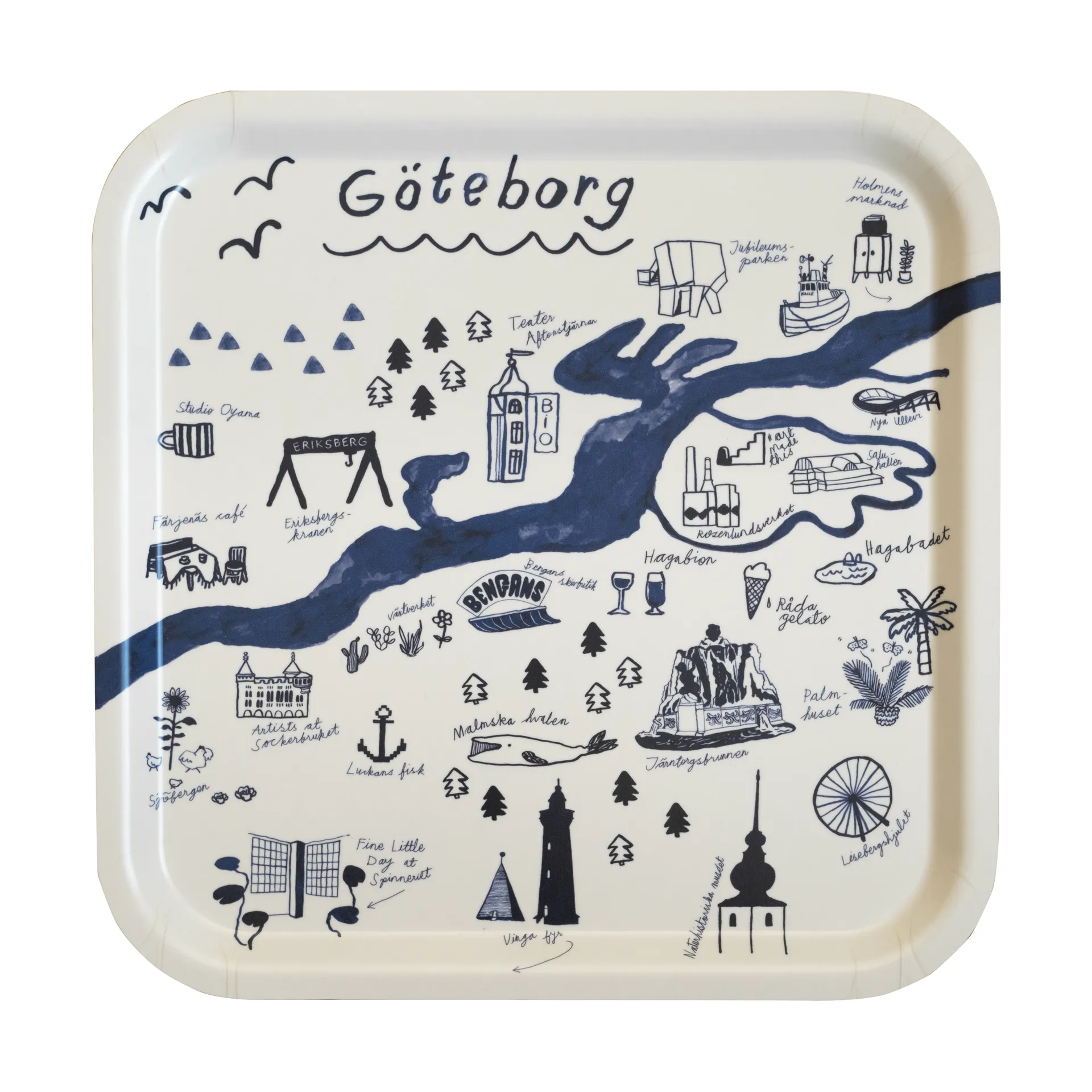 Gothenburg brett 32 x 32 cm, White-Blue Fine Little Day