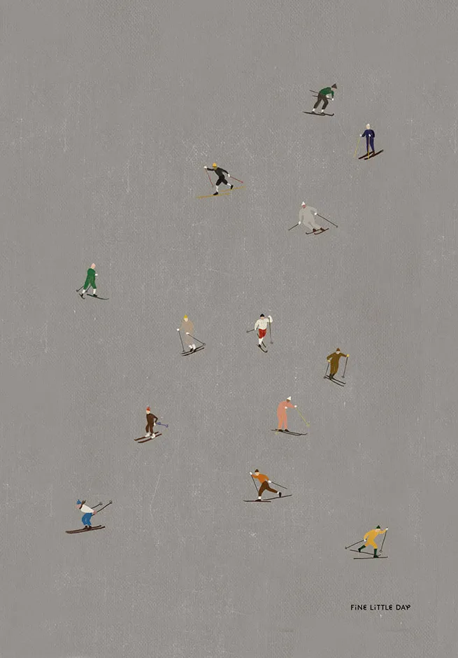 Fine Little Day Skiers poster 50x70 cm Grå