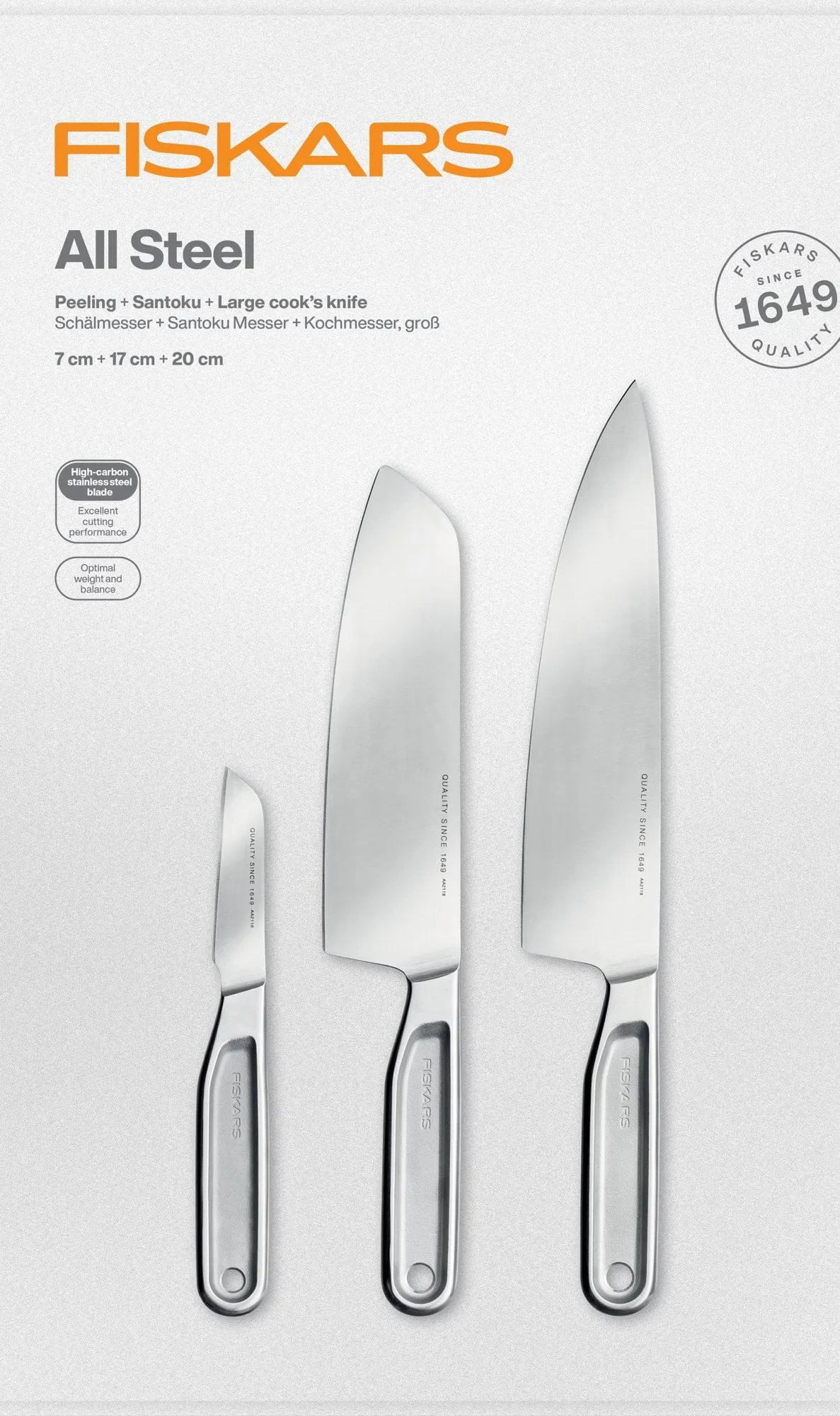 All Steel knivsett, 3 deler Fiskars
