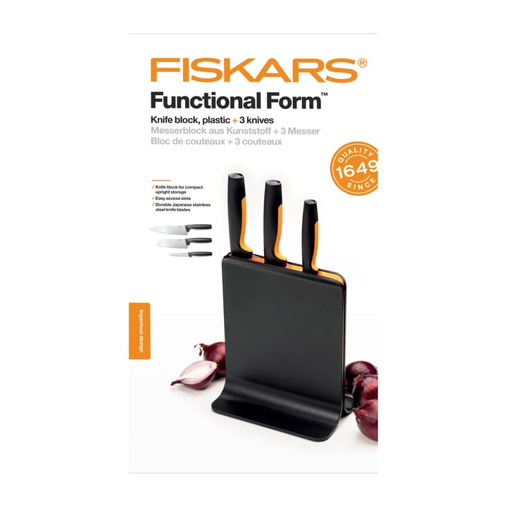 Functional Form knivblokk i plast med 3 kniver, 4 deler Fiskars