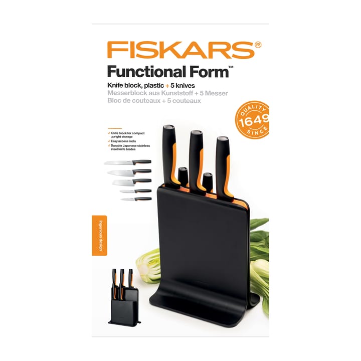 Functional Form knivblokk i plast med 5 kniver, 6 deler Fiskars
