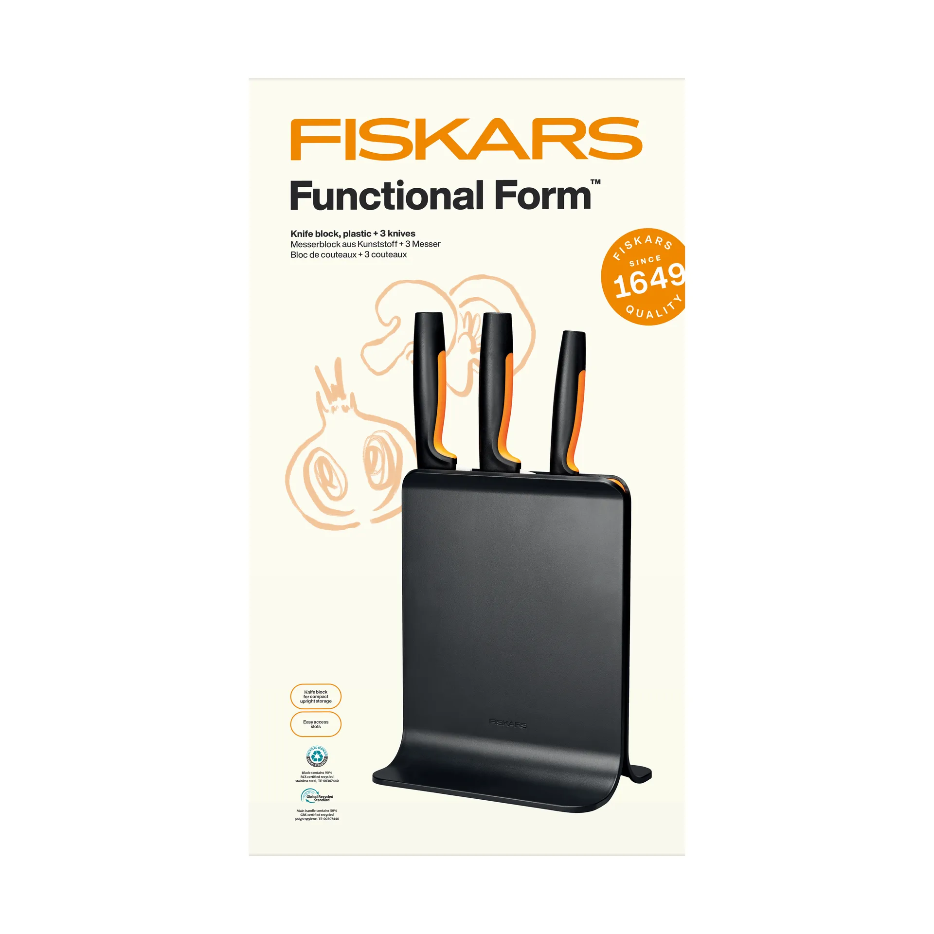 Fiskars Functional Form knivsett med knivblokk Plast, 4 deler