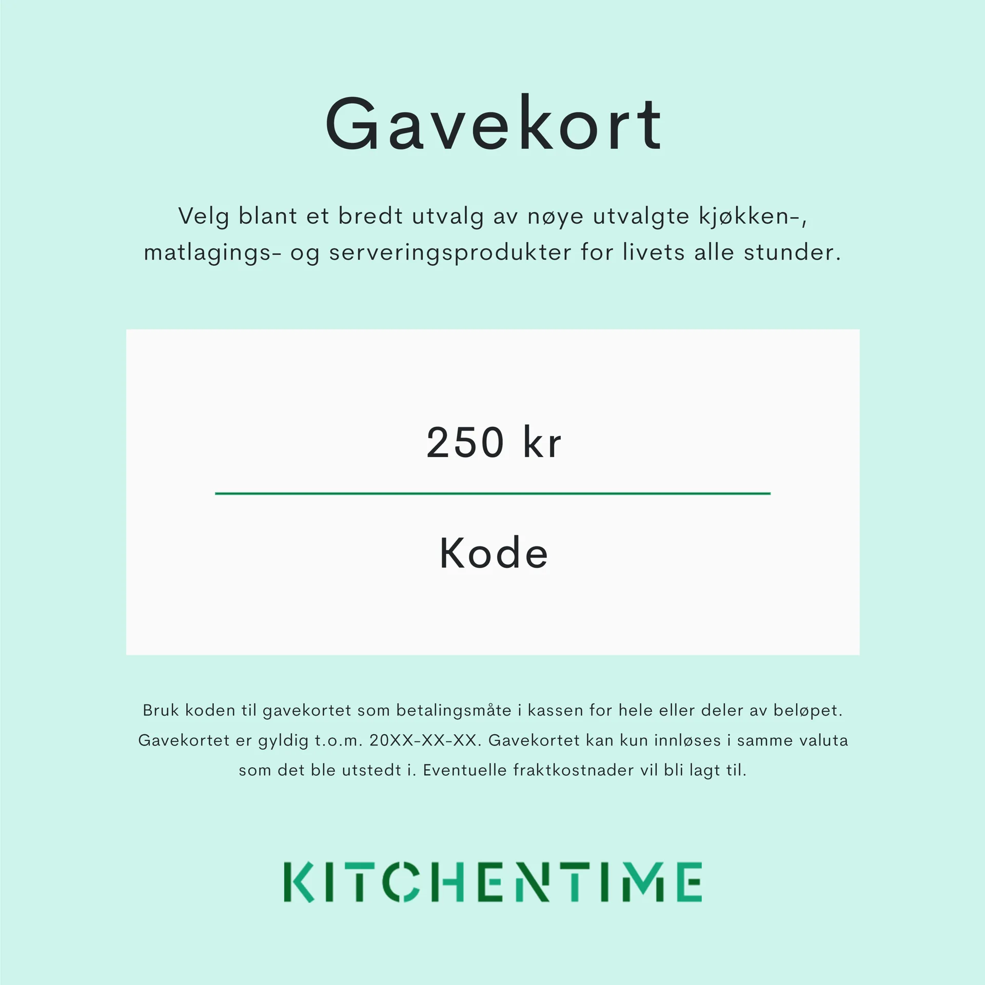 Digitalt gavekort, 250 ,- Gavekort