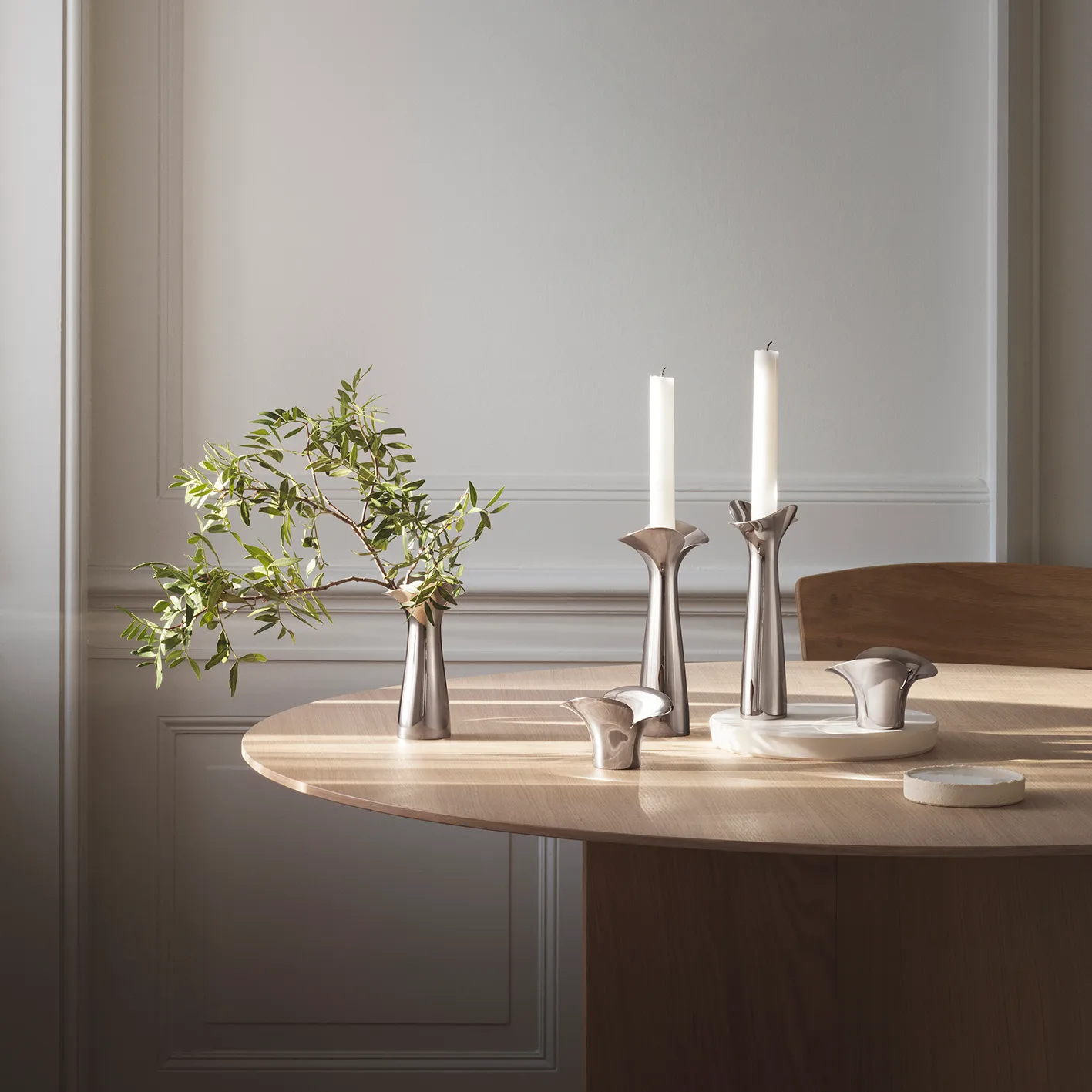 Bloom Botanica telysestake 2-stk., Rustfritt stål Georg Jensen