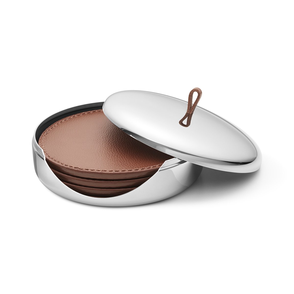 Georg Jensen Sky glassunderlag 4-stk. Brunt lær