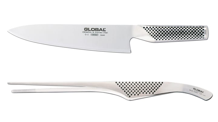 Kokkekniv G-2 og Kokkepinsett GS-28 - Rustfritt stål - Global