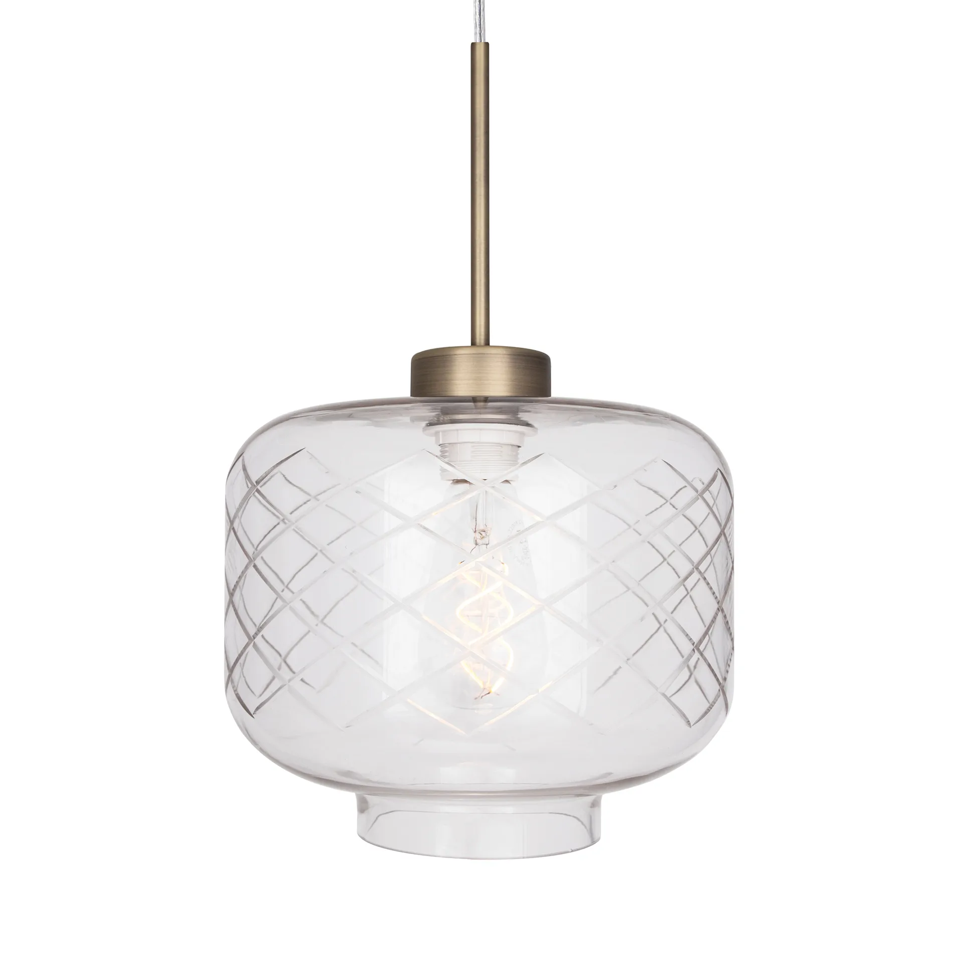 Ritz taklampe slipet glass, Antik messing Globen Lighting