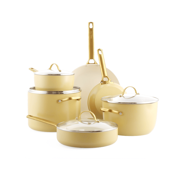 Padova gryte- og stekepannesett 10 deler, Sunshine yellow GreenPan