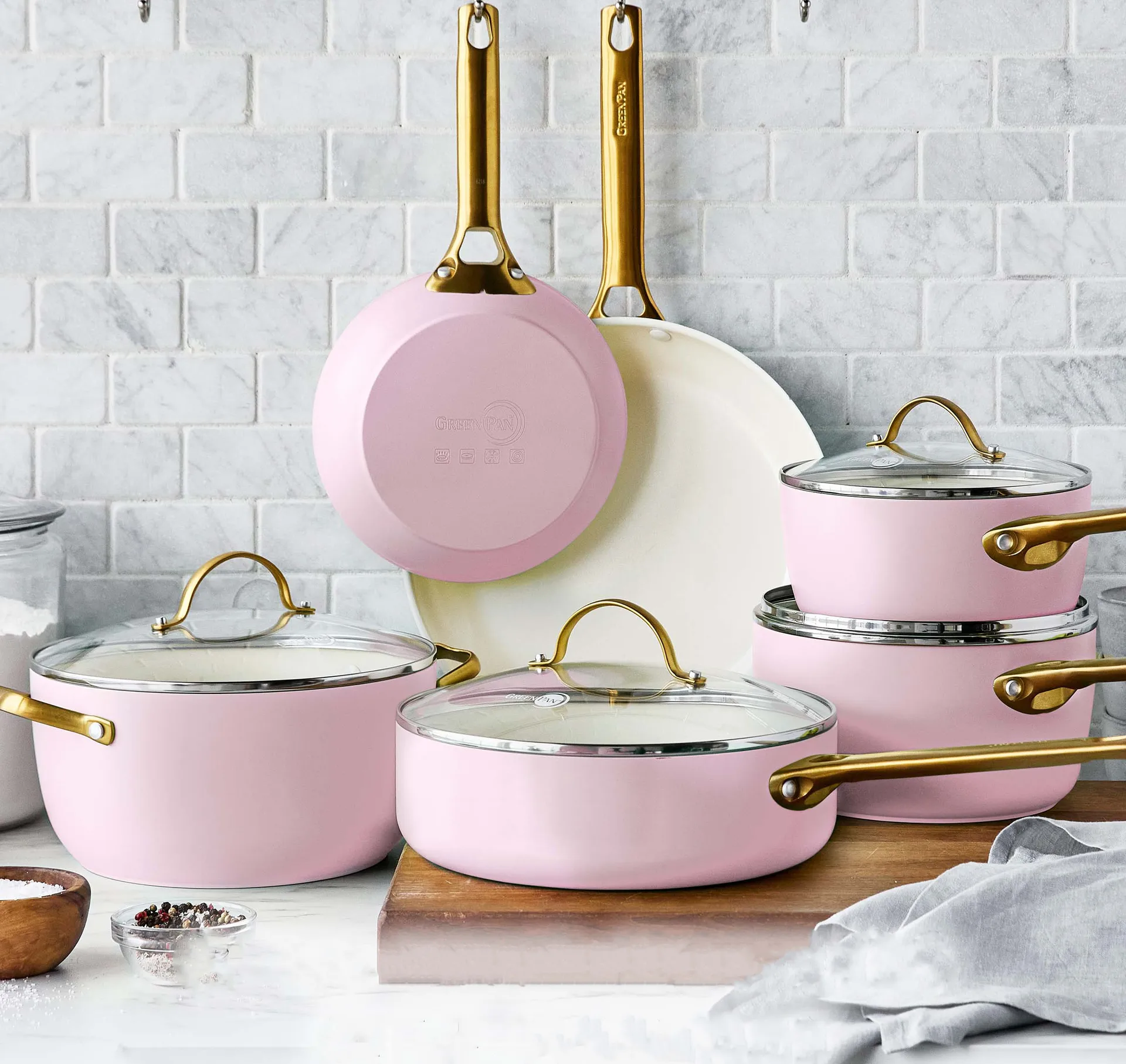Padova stekepannesett 20 + 26 cm, Blush pink GreenPan