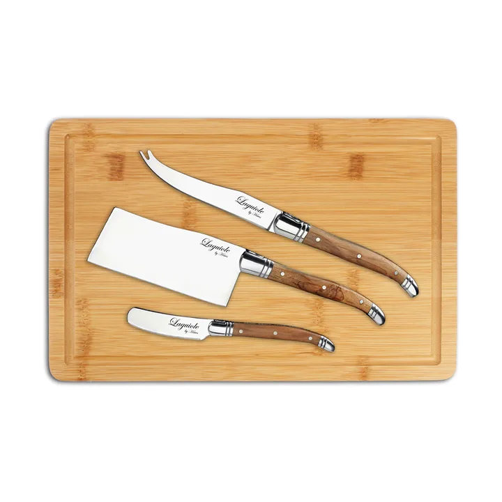 Laguiole By Hâws ostknivsett med skjærefjøl 4-deler - Bambu-olivtre-rustfritt stål - Hâws
