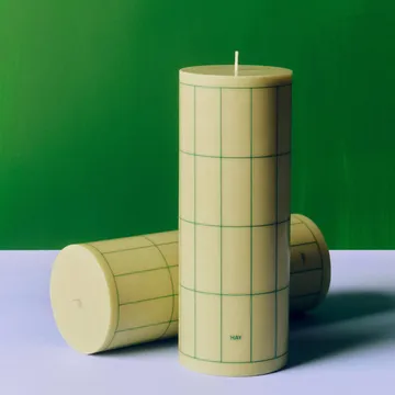 Column Candle blokklys large 25 cm - Light green with dark green grid check - HAY