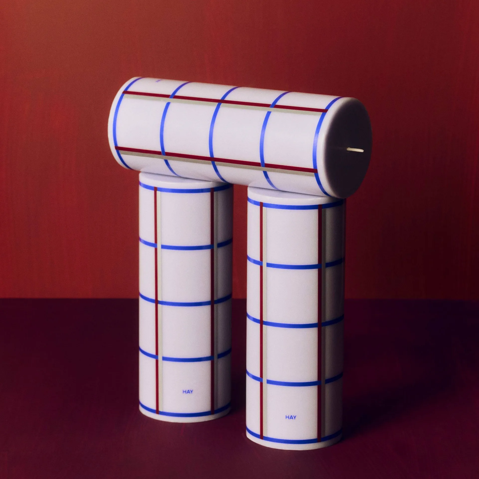 Column Candle blokklys medium 20 cm, Light blue, blue, bordeaux and silver HAY