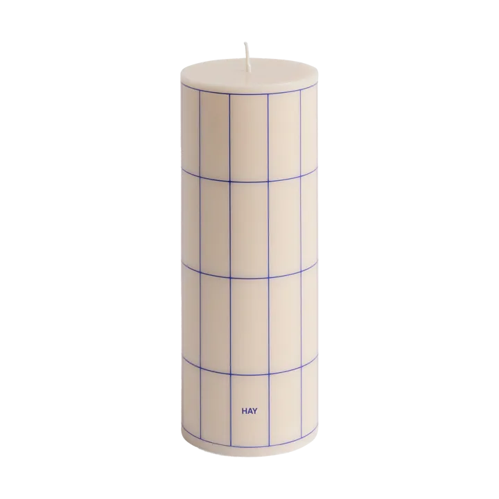 Column Candle blokklys medium 20 cm - Off white-blue grid check - HAY