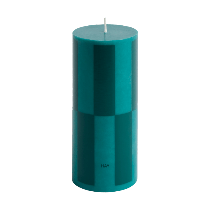 Column Candle kubbelys small 15 cm - Green-dark green large check - HAY