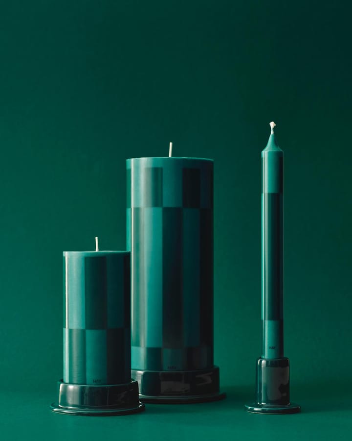Column Candle kubbelys small 15 cm, Green-dark green large check HAY