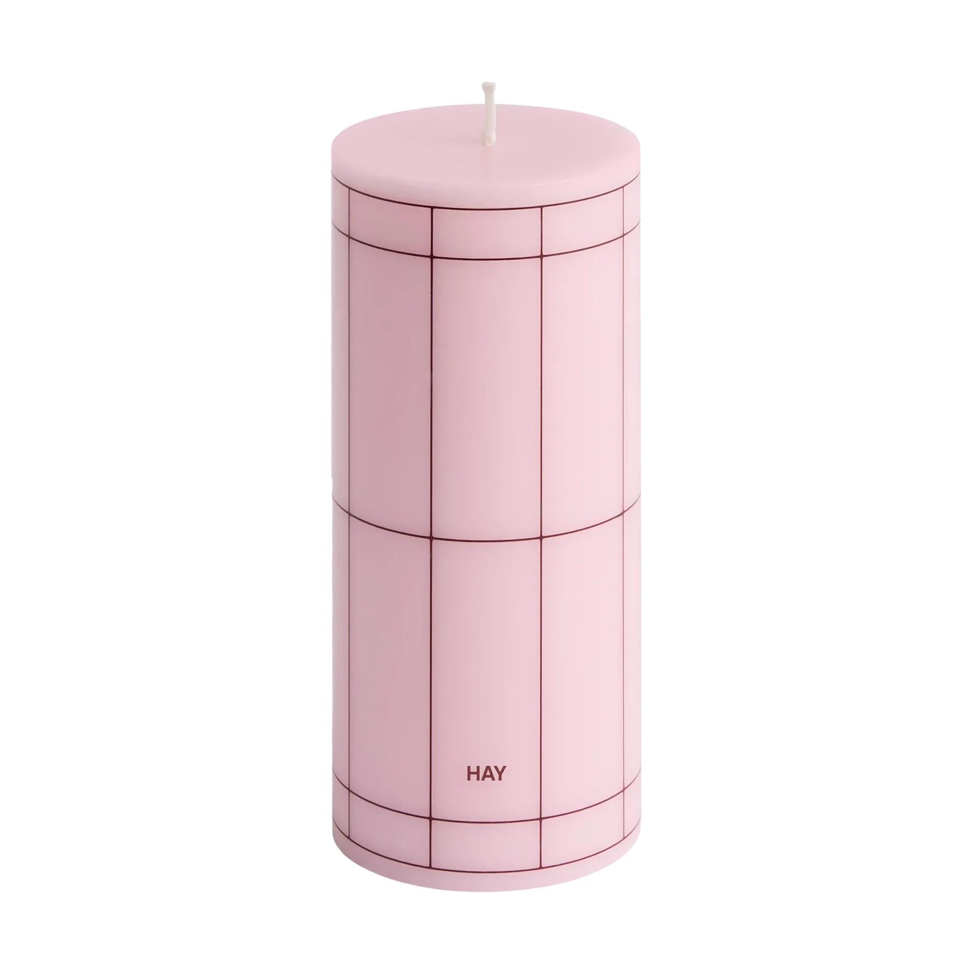 Column Candle kubbelys small 15 cm, Light pink-bordeaux grid HAY