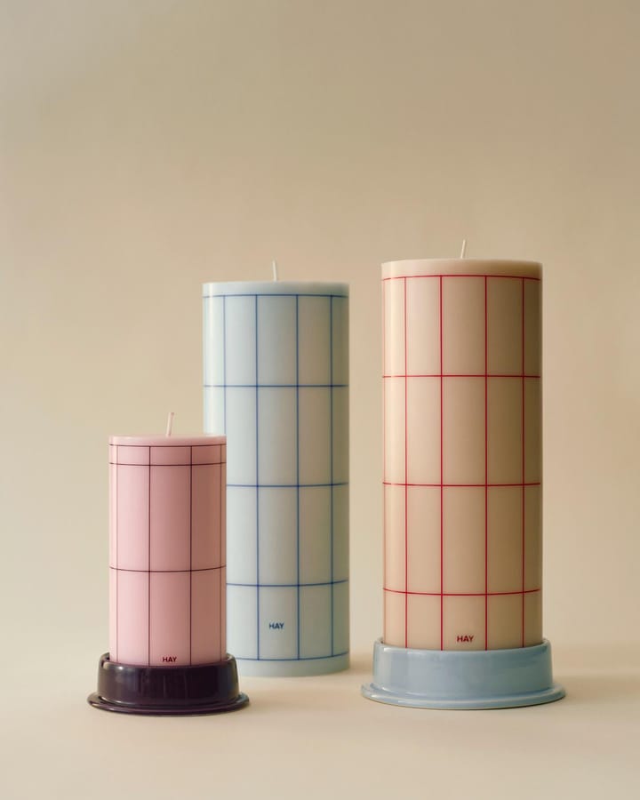 Column Candle kubbelys small 15 cm, Light pink-bordeaux grid HAY