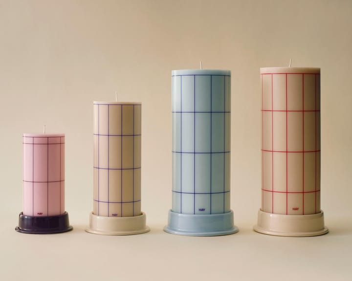 Column Candle kubbelys small 15 cm, Light pink-bordeaux grid HAY