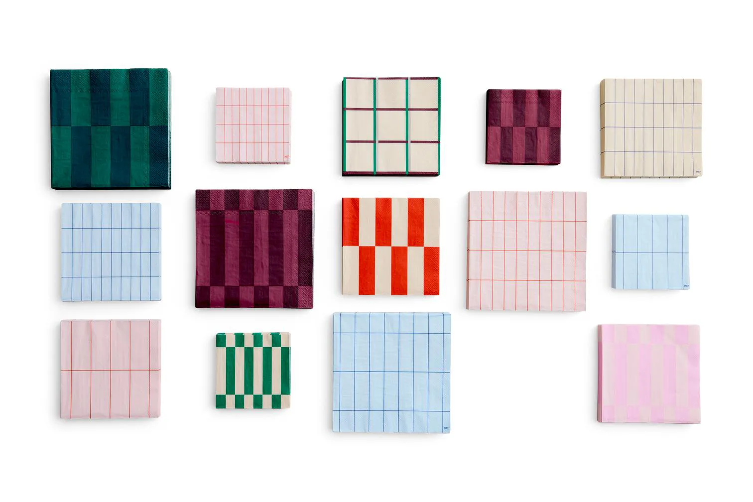 Pattern Lunsj serviett 33x33 cm 20-pakning, Light pink-red grid HAY