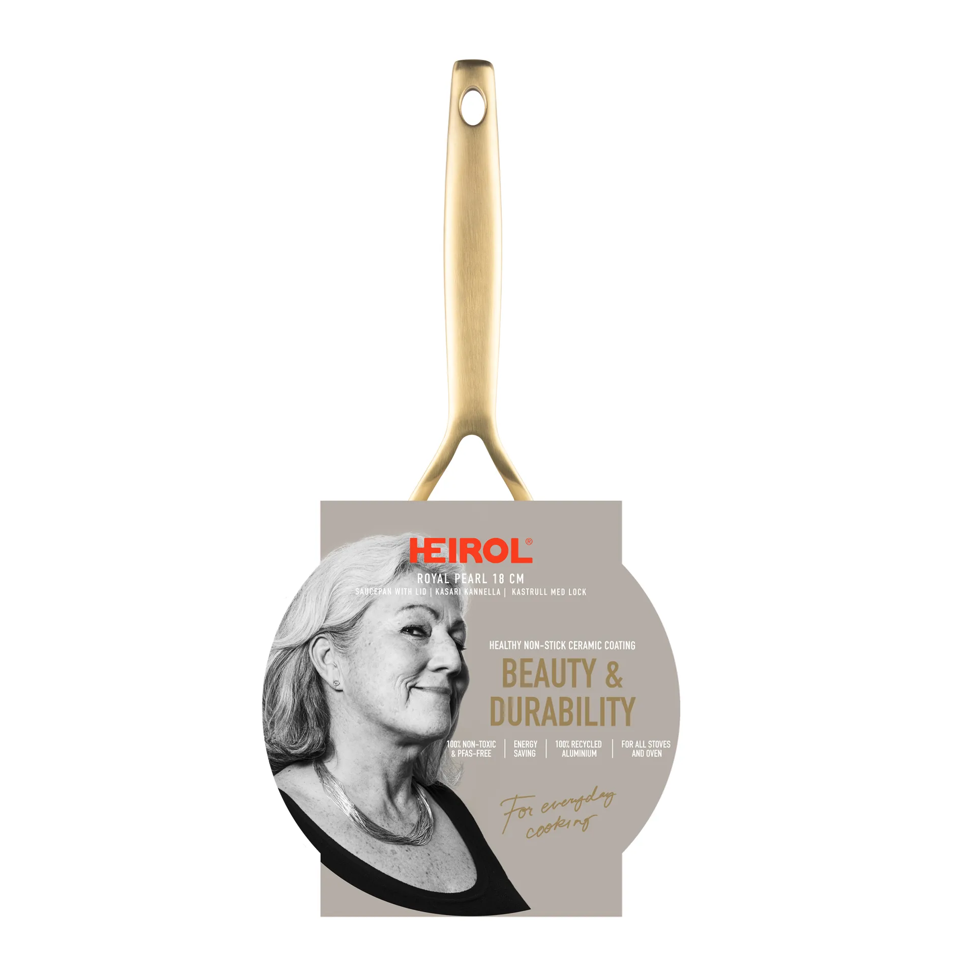 Heirol Royal Pearl sauspanne med lokk Ø18 cm, Hvit-gull Heirol