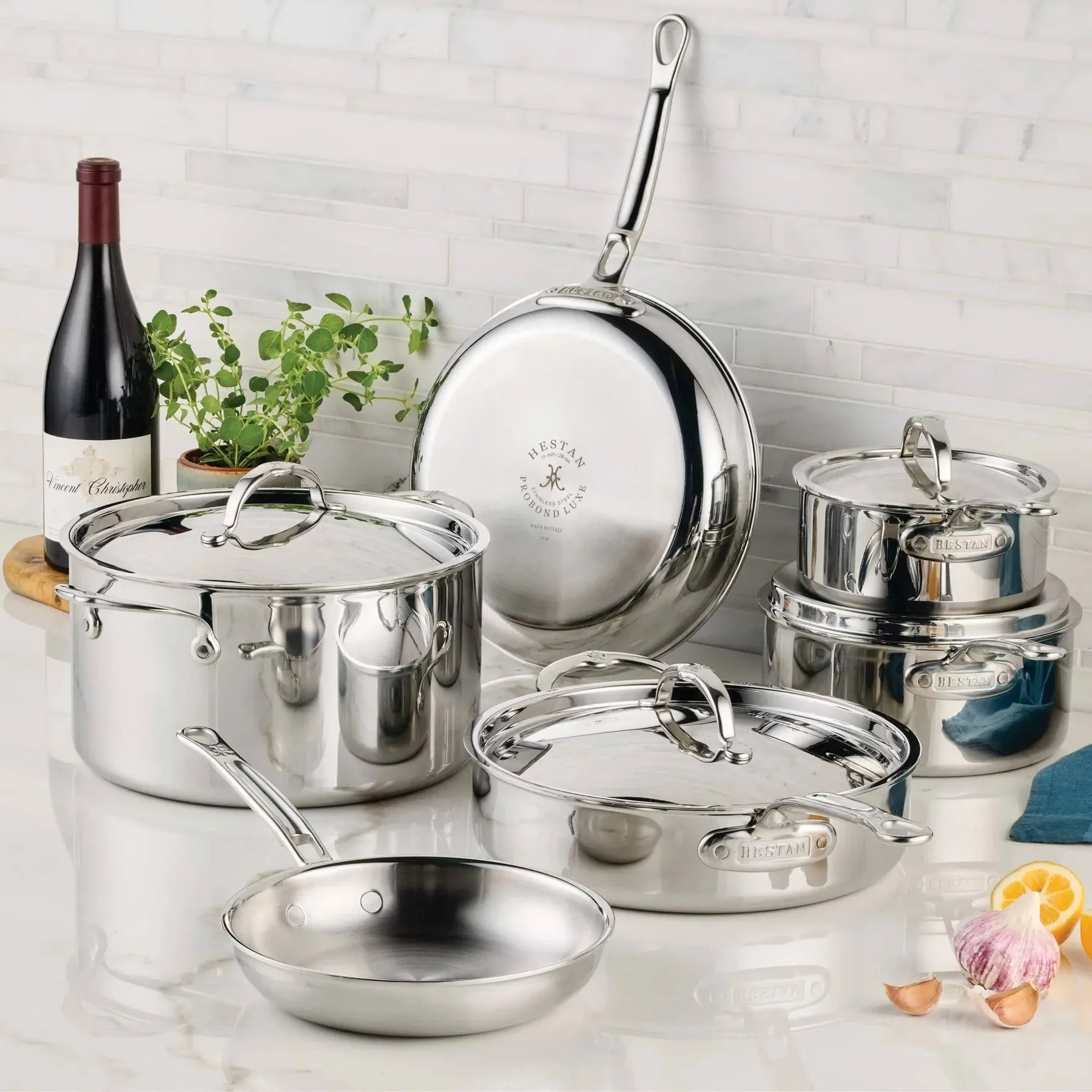 Hestan ProBond Luxe gryte- og stekepannesett, Rustfritt stål, 10 deler Hestan