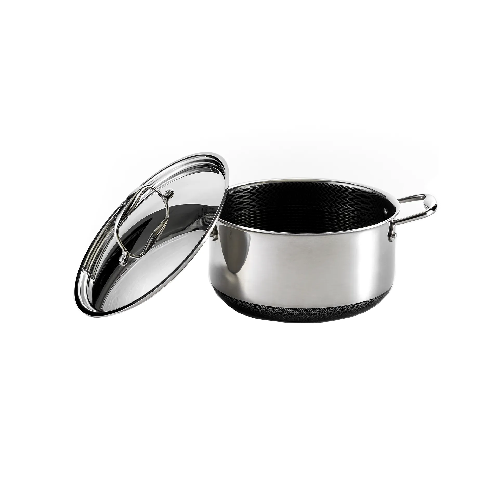 Hexclad hybrid gryte med stållokk 4,7 L, Sølv Hexclad