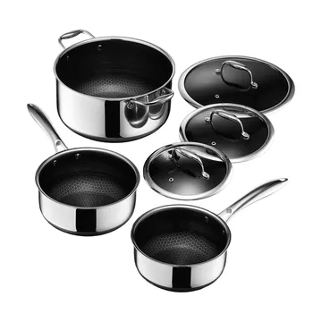 Hexclad kasserollesett inkl lokk 3 deler - Rustfritt stål - Hexclad