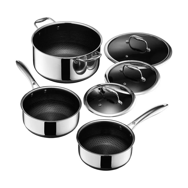 Hexclad kasserollesett inkl lokk 3 deler - Rustfritt stål - Hexclad