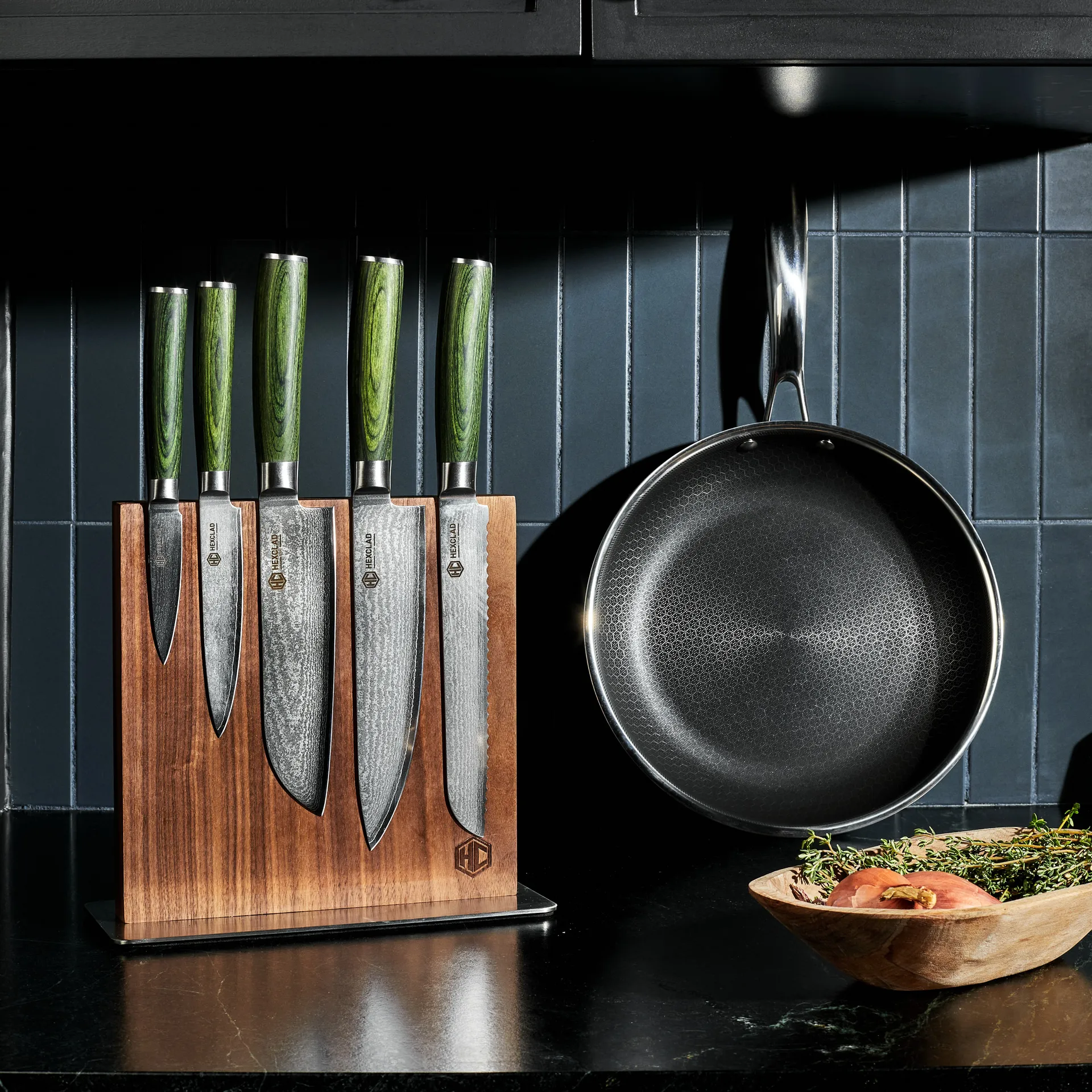 Hexclad knivblokk, Valnøtt Hexclad