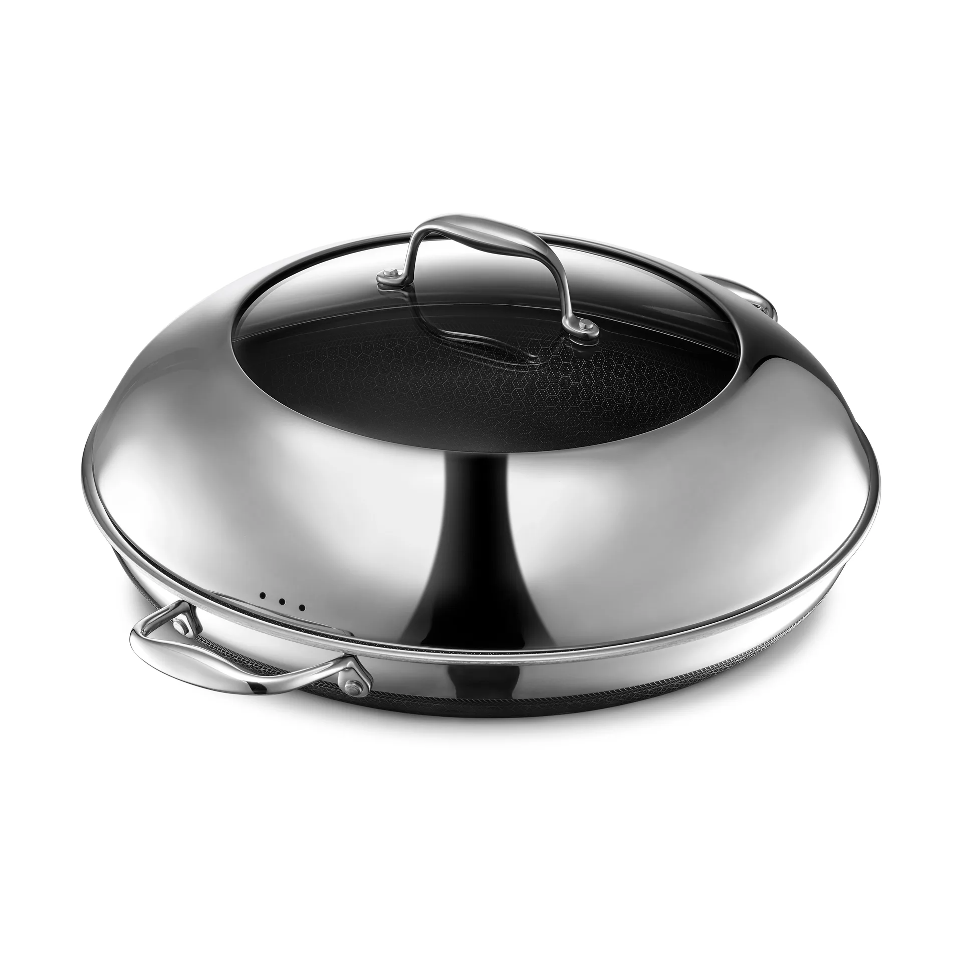 Hexclad stekepanne med lokk hybrid Ø36 cm, Rustfritt stål-sort Hexclad
