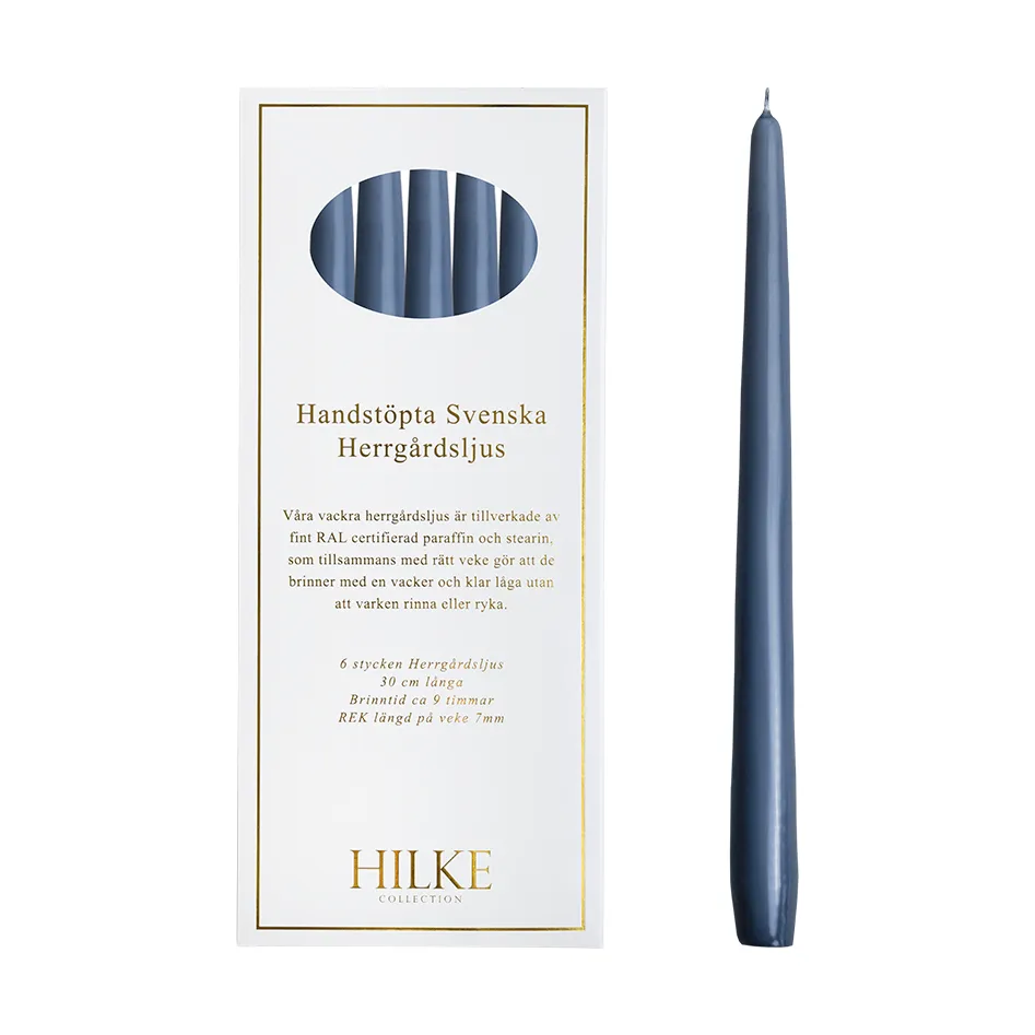 Herregårdslys 30 cm 6-pakning, Blågrå Hilke Collection