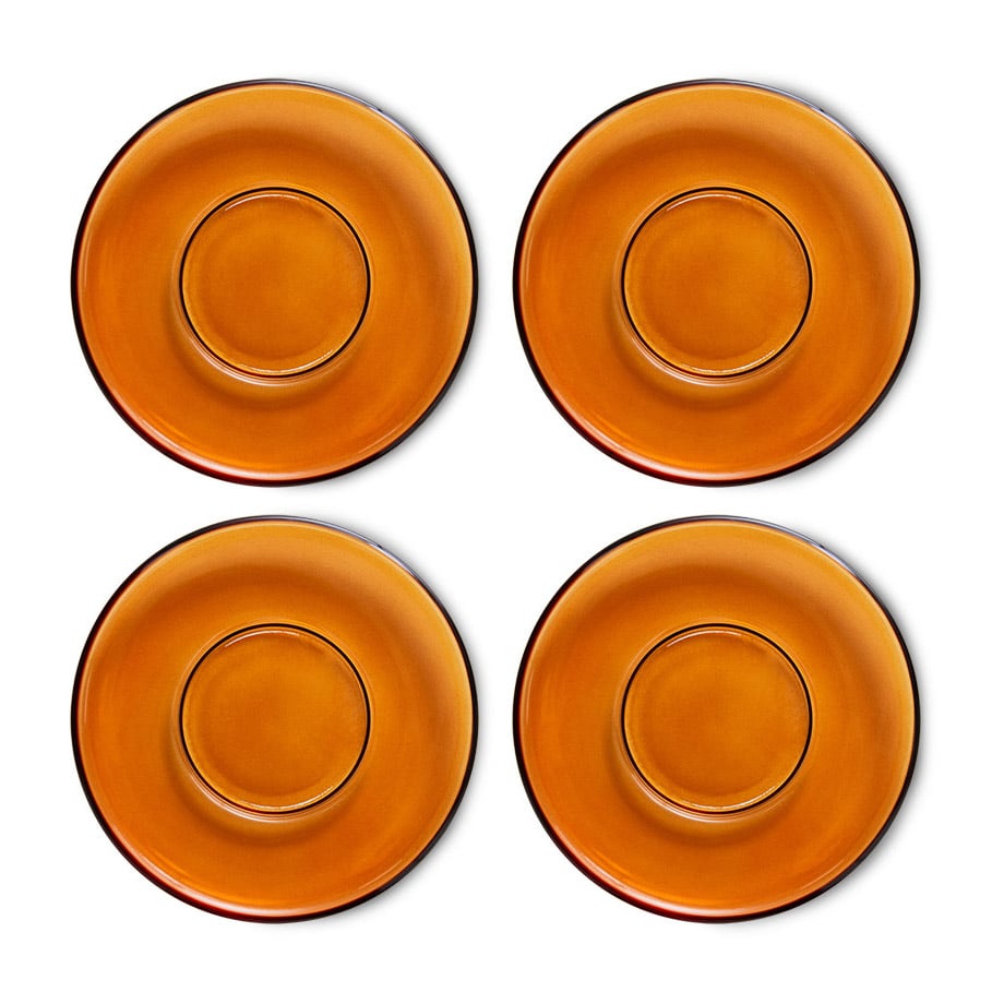 HKliving 70's glassware kaffefat Ø 10,6 cm 4-pakning Amber brown