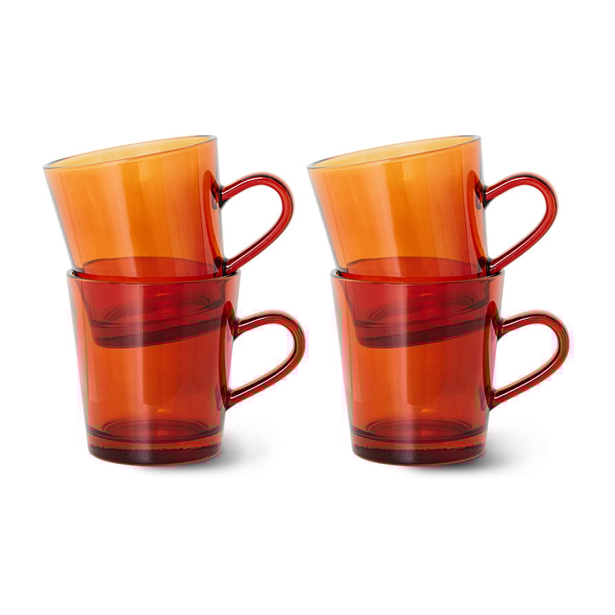 HKliving 70's glassware kaffekopp 20 cl 4-pakning Amber brown