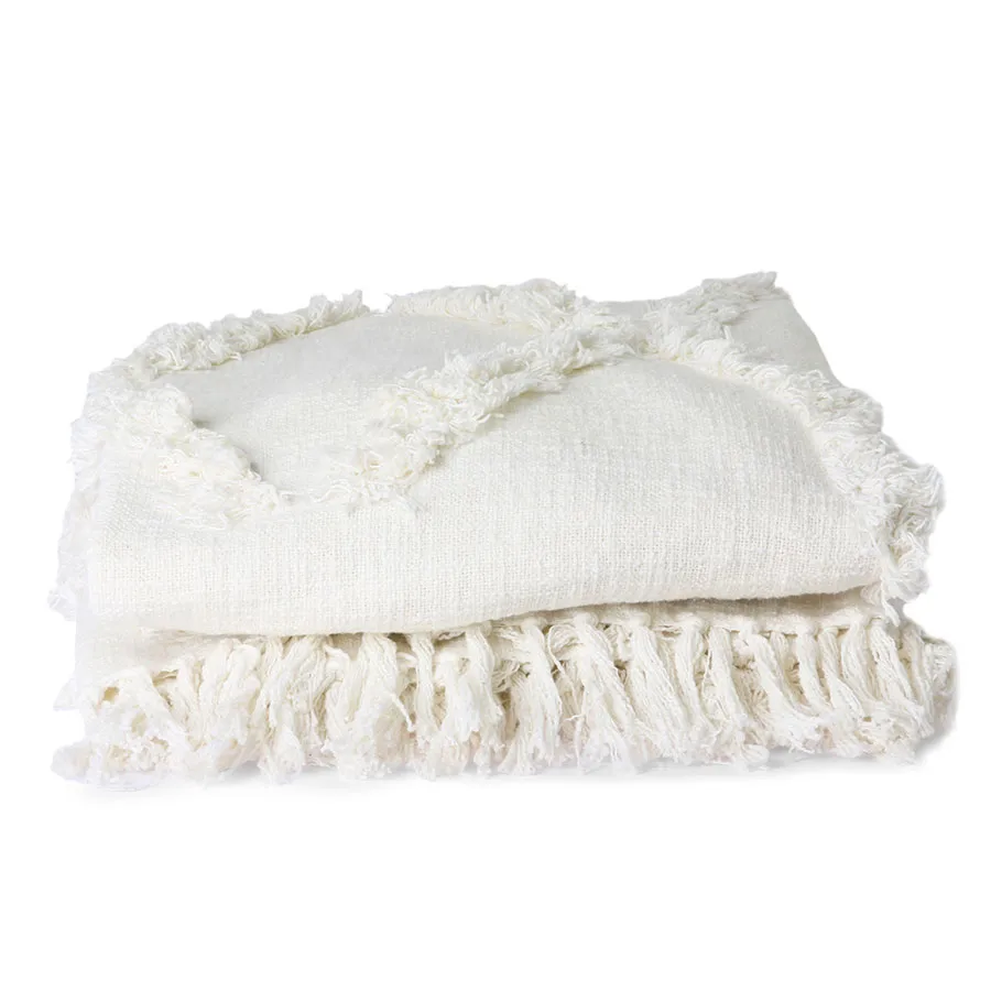 Fringe sengeteppe 270x270 cm bomull, Hvit HKliving