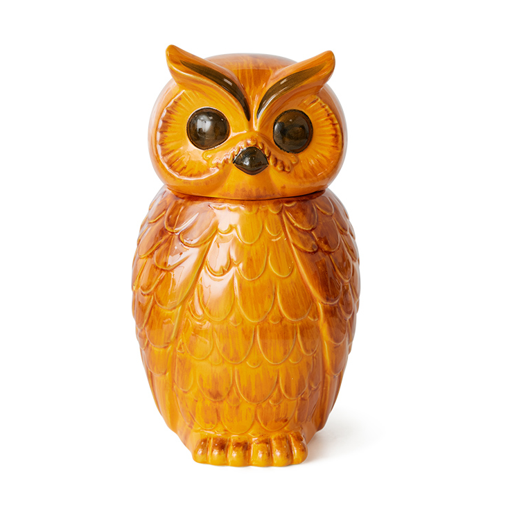 HKliving Keramisk owl oppbevaringskrukke Tangerine