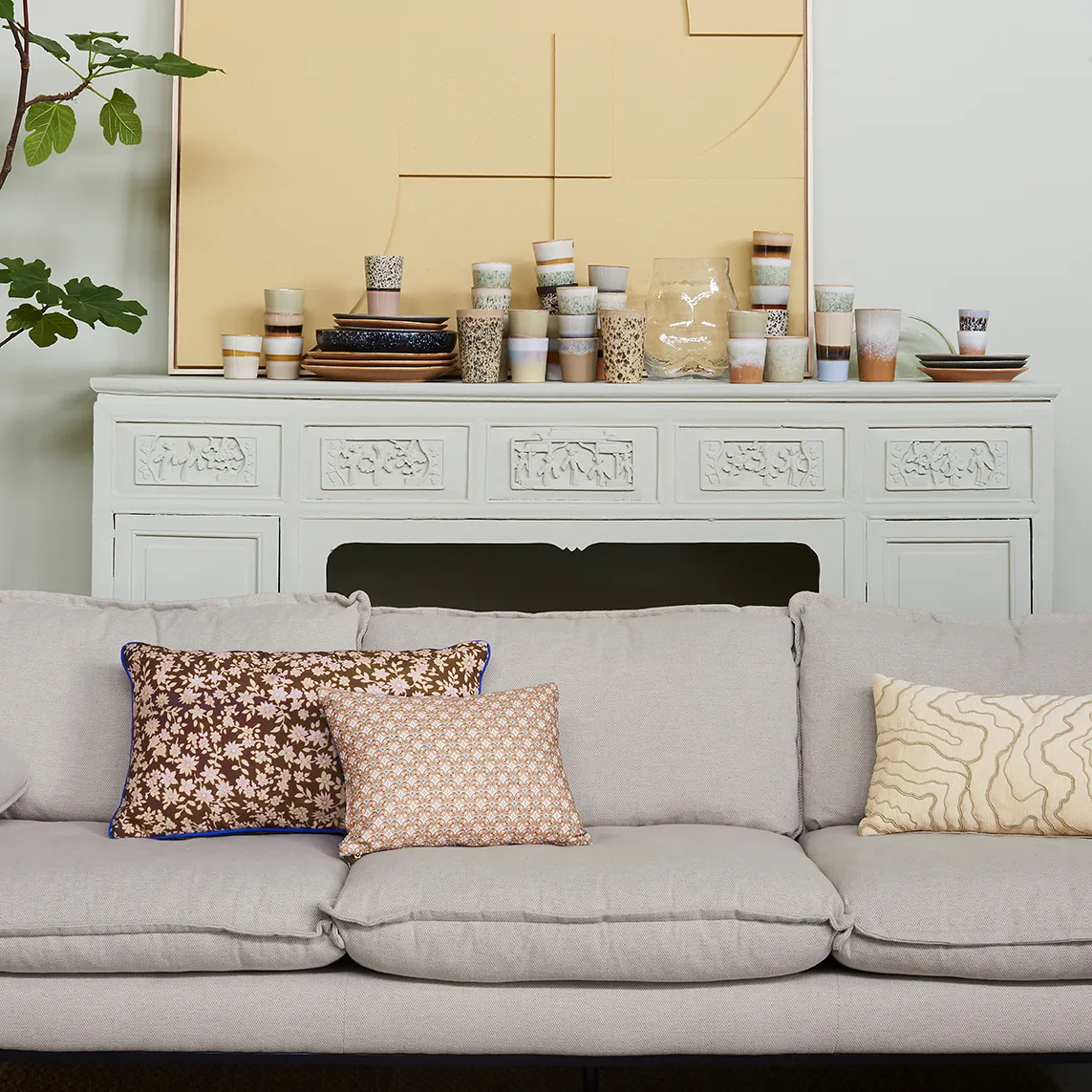 Stitched lines pute 30x50 cm, Cream-natural HKliving