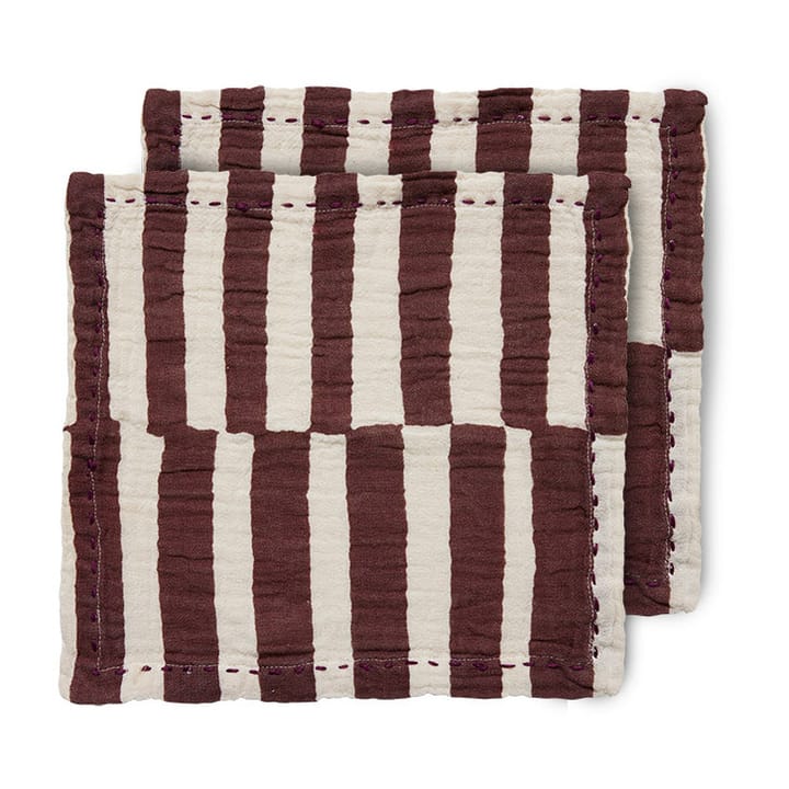 Striped bomullsserviett 30 x 30 cm 2-pakning - Burgundy - HKliving