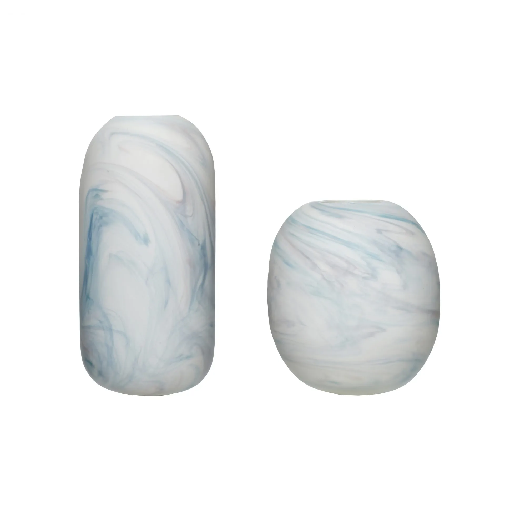 Hübsch Vase 2-pakning 15x17 cm, Marmor-hvit-blå Hübsch