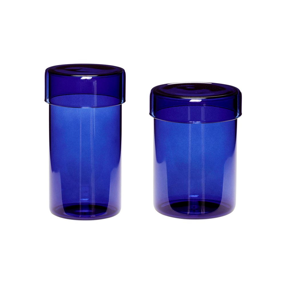 Hübsch Oppbevaringskrukke glass 2-pakning Blå