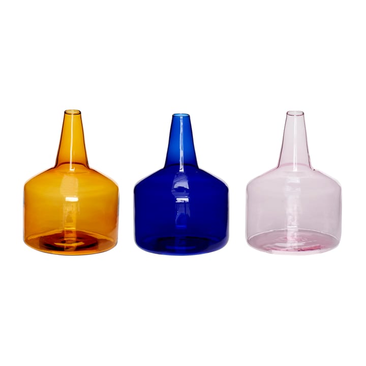 Vase 3-pakning - Glas-bernstein-blå-rosa - Hübsch