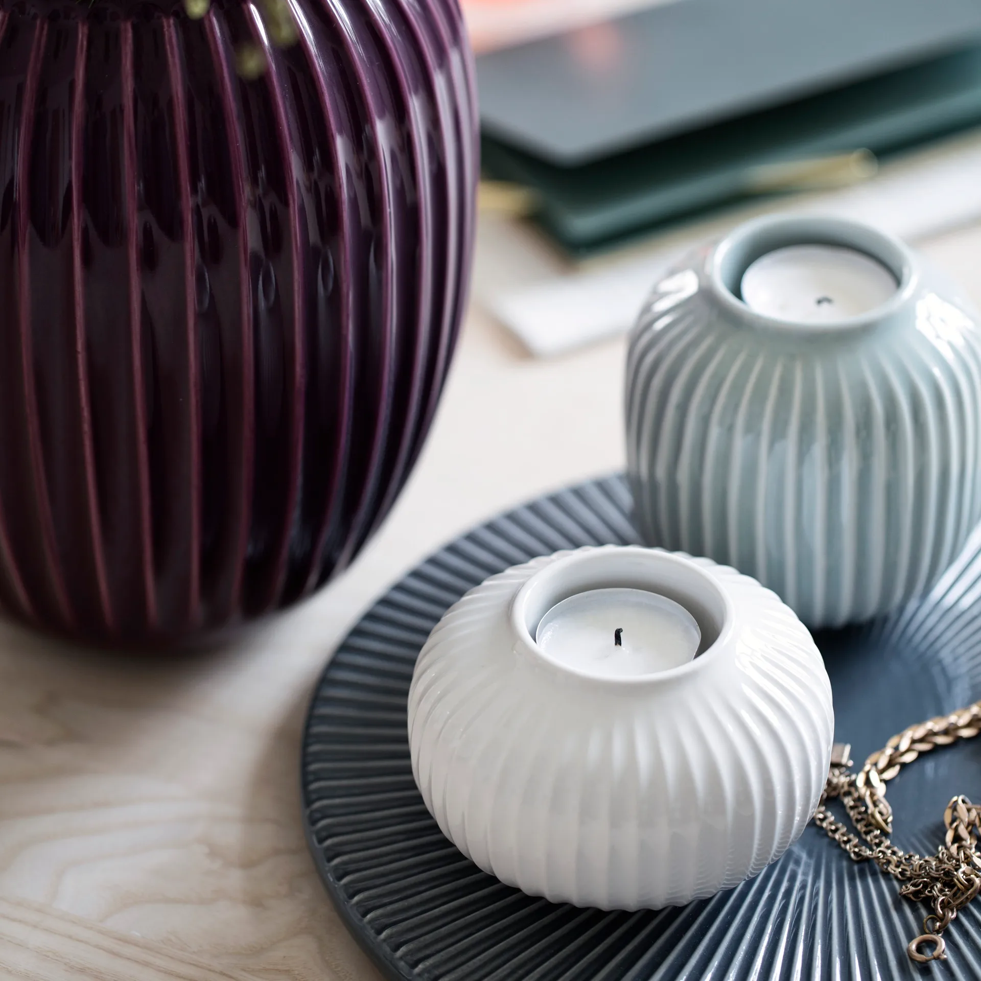 Hammershøi telysholder medium, hvit Kähler